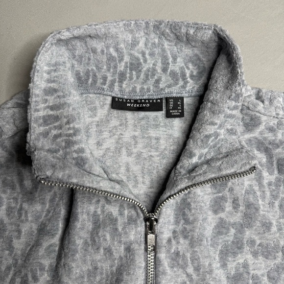 Susan Graver Gray Animal Print Zip Pullover - Picture 5 of 7